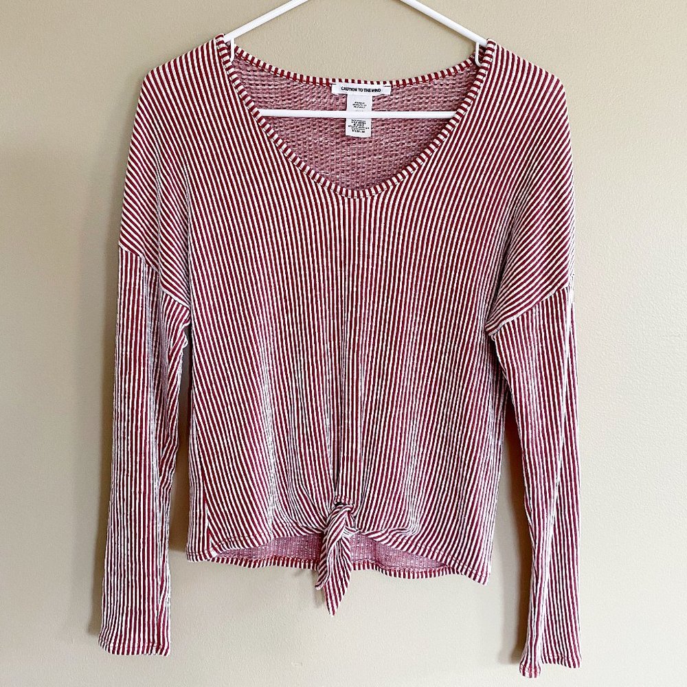 caution to the wind vertical stripe LS vneck top - Picture 1 of 4